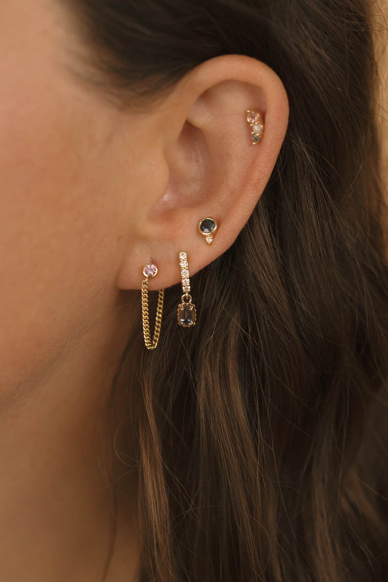 3mm Pink Sapphire Chain Stud Earring - Single