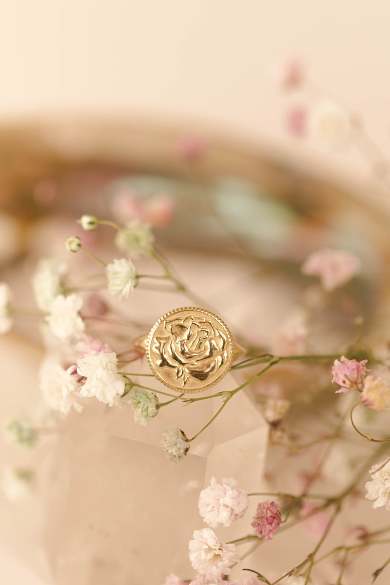 Rose Coin Signet Ring