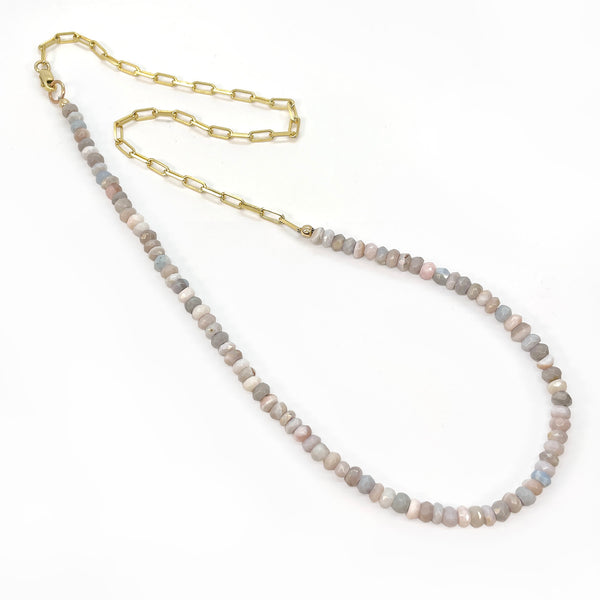 Half & Half Necklace - Opal & 10k Paperclip Chain