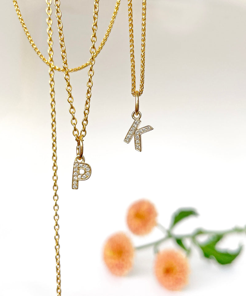 Petite Diamond Letter Charms in 14k Gold